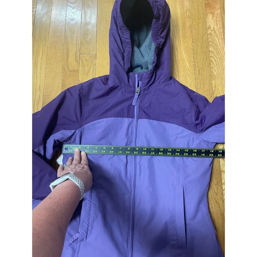 Lands End‎ Kids Purple Grow-A-Long Fleece Lined Hooded Jacket Coat Size L 14